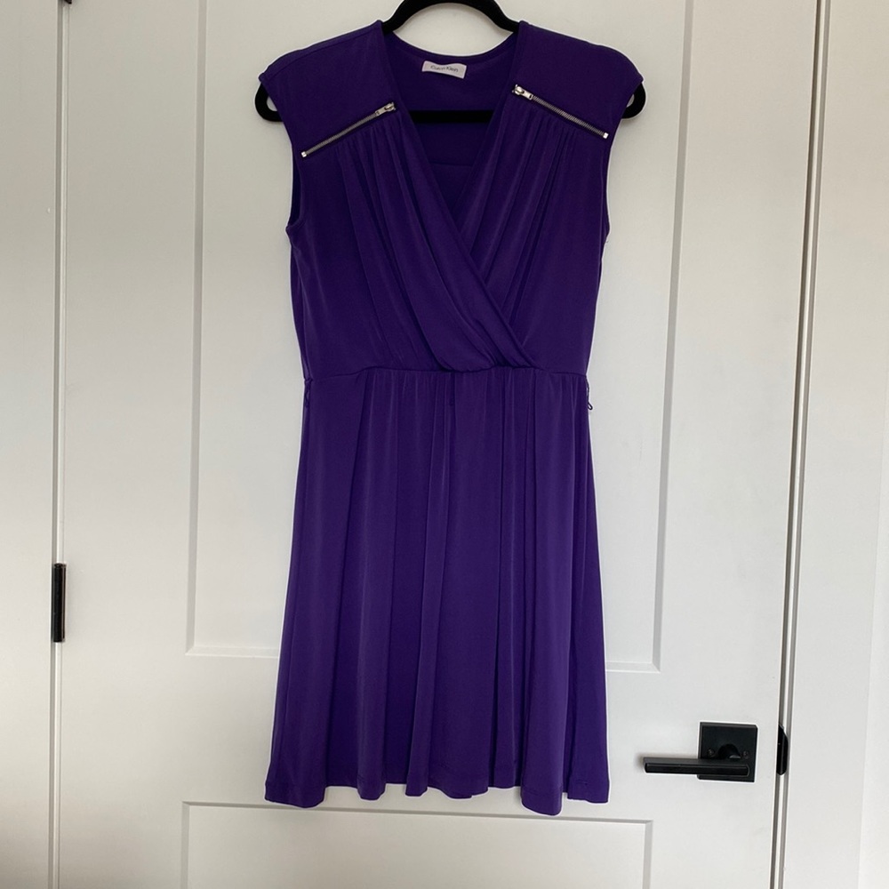 Calvin Klein Purple Short Sleeve Wrap Top Dress with Zipper Detail